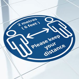 300mm Circle Vinyl Floor Sticker - "2 Metres – Keep Distance"